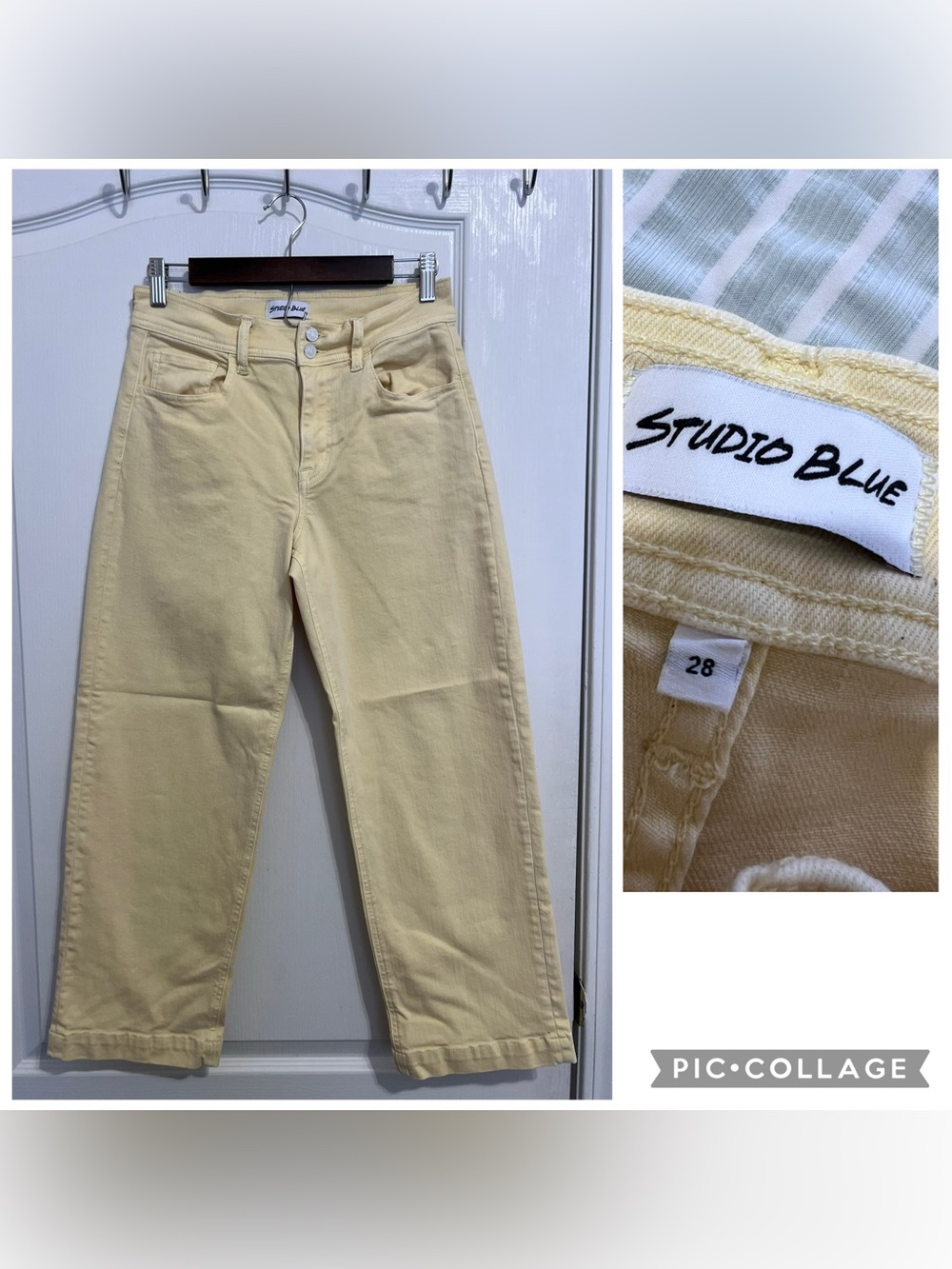 Studio Blue High-Rise Straight Leg Jeans - Pale Yellow size 28